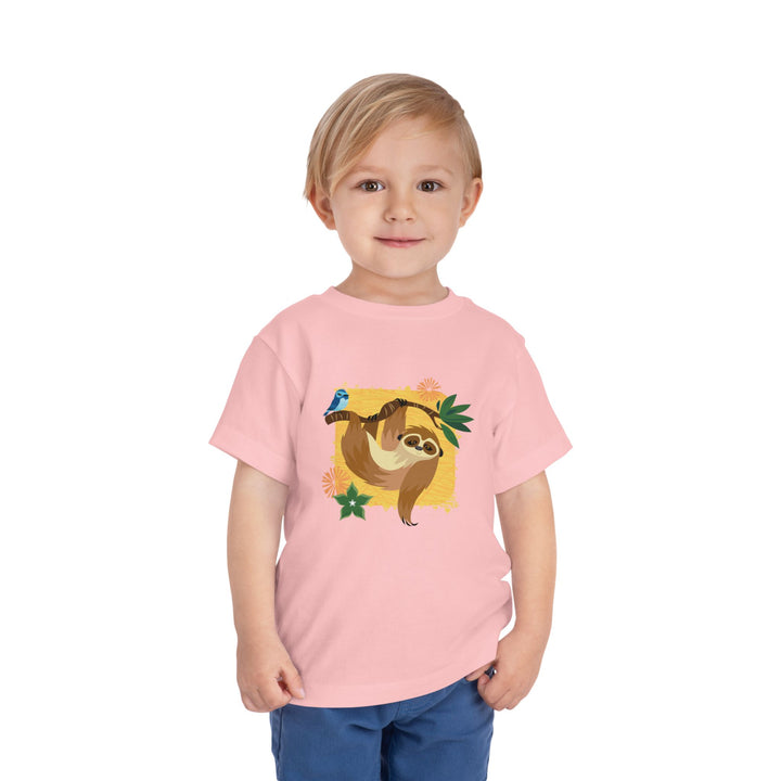 Sloth Hanging Out Flowers Toddler Soft Shirt