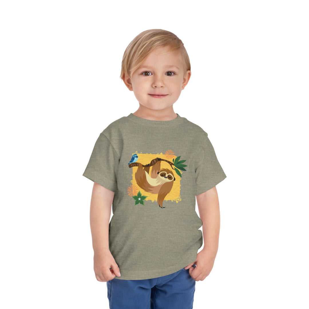 Sloth Hanging Out Flowers Toddler Soft Shirt