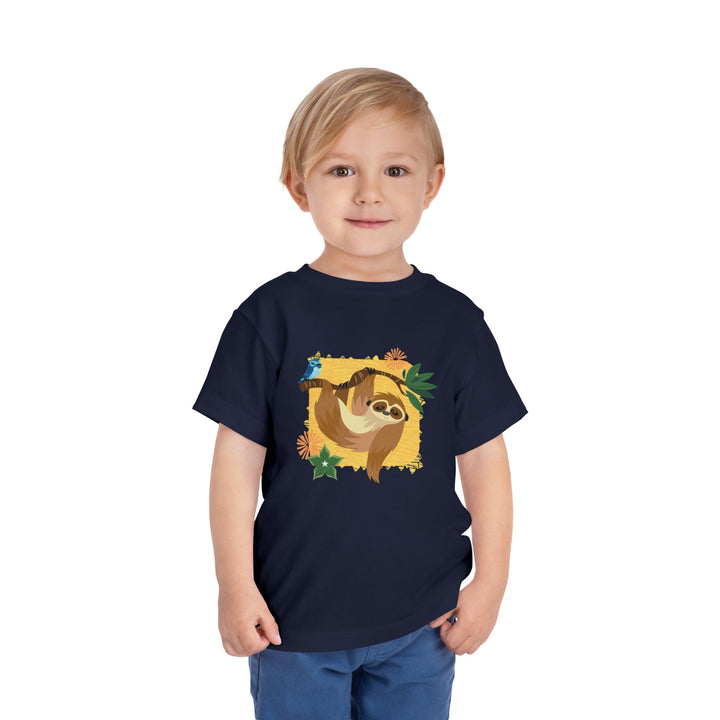 Sloth Hanging Out Flowers Toddler Soft Shirt